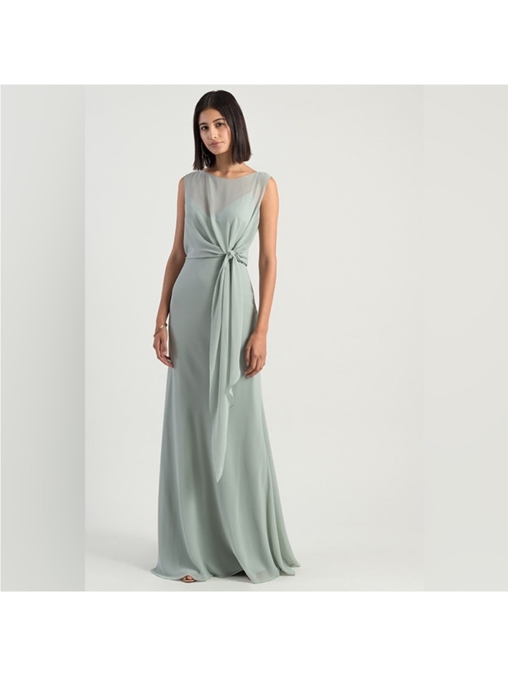 Jenny Yoo Paltrow Illusion Boatneck Long Chiffon Gown
